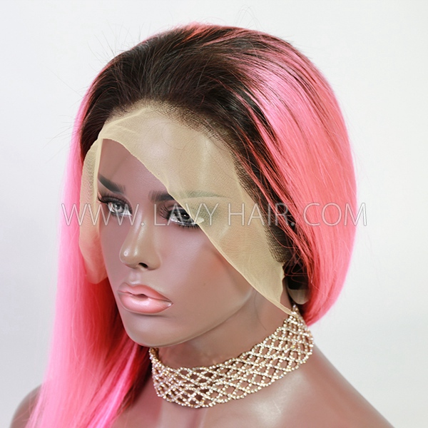 P1B/Pink/Rosy Highlight Color 13*4 Full Lace Frontal Wig 180% Density 100% Human Hair Straight Hair