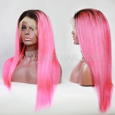 P1B/Pink/Rosy Highlight Color 13*4 Full Lace Frontal Wig 180% Density 100% Human Hair Straight Hair