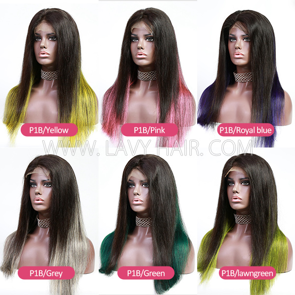 Ombre Highlight Color 4*4 Lace Closure Wig 100% Human Hair 180% Density Straight Hair