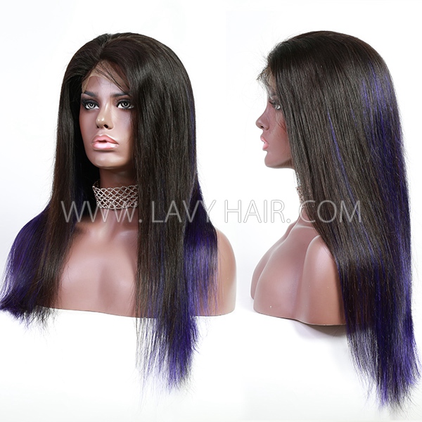 Ombre Highlight Color 4*4 Lace Closure Wig 100% Human Hair 180% Density Straight Hair