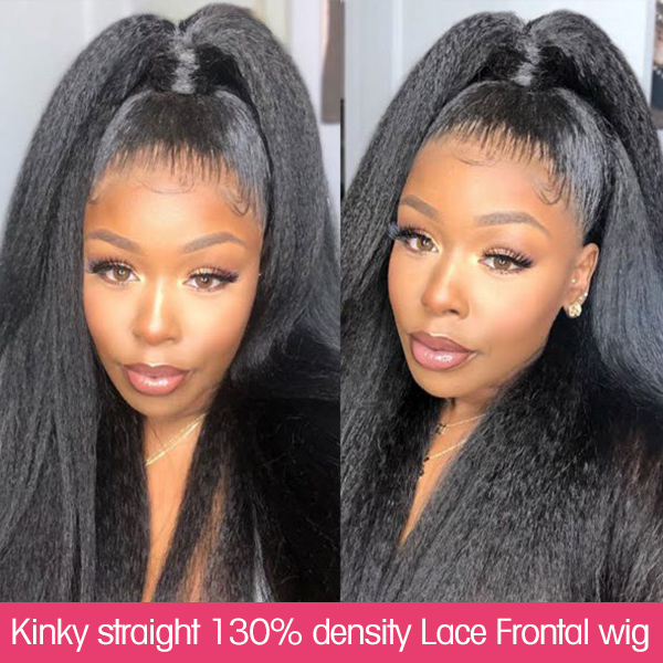 4c Curly Hairline Kinky Edge Kinky Straight 130% Density Lace Frontal Wigs Pre plucked 100% Real Human Hair Hot Selling