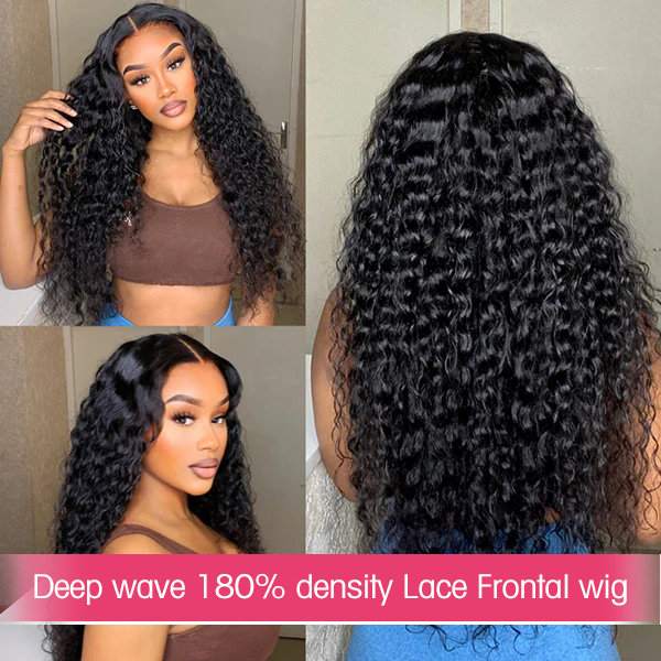 180%&300% Density Wet and Wavy Deep Wave Preplucked 13*4 Lace Frontal Wigs Real Human Hair