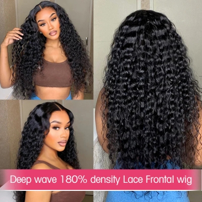 180% Density Deep Wave Lace Frontal Wigs Human Hair