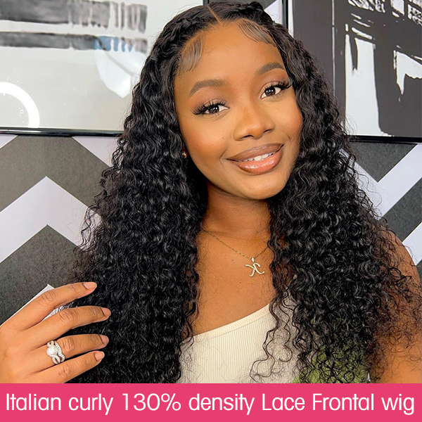 130%&180%300% Density Italian Curly Glueless 13*4 Lace Frontal Wigs Human Hair