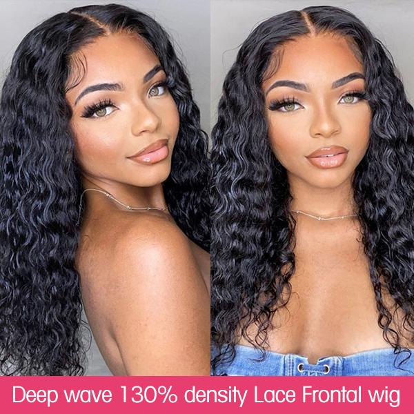 Buy One Get One Free Deep Wave 130% Density Lace Frontal Wigs Preplucked Natural Color Human hair Wet And Wavy