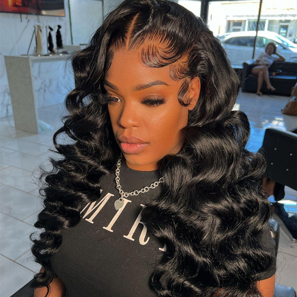 Loose Wave 180% Density Preplucked Hairline Lace Frontal Wigs Human Hair