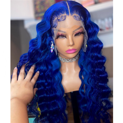 Blue Color Crimped Wave Hair Wig in 7 days Customization 613lfw-80