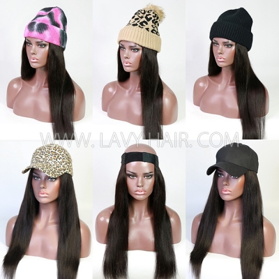 Quick Wear And Go Velcro Band Human Hair With Cap Hat Extensions Sewing Band Wig    (Enjoy Two Kinds of Hats By Random or Leave Message you like)