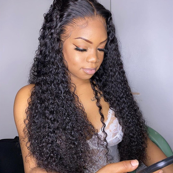 130%&180%&300% Density Deep Curly Preplucked Glueless 13*4 Lace Front Wigs Human Hair Wet Curl