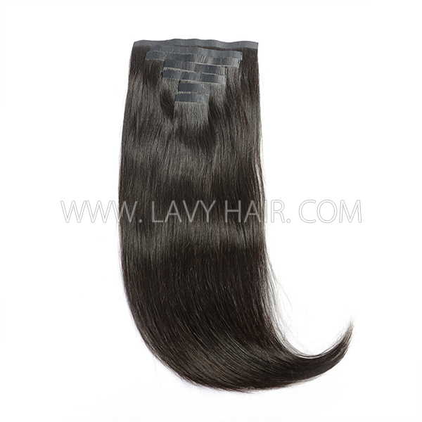 PU Clip in Hair Extension 1 Set With Clip in Lace Closure Deal Human Virgin Hair Seamless Invisible