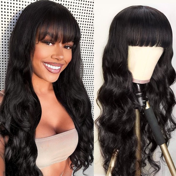 Bangs Fringe Lace Frontal Wig 150% Density Human Virgin Hair