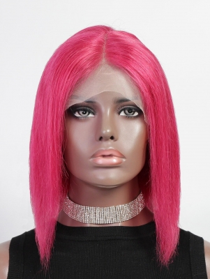 24 Hours Only 50% off  Rosy Color 13*4*1 Lace Bob Wig 150% Density Straight Hair Human Hair