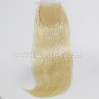 (New)#613 Blonde Color Lace top closure 4*4 5*5 6*6 7*7 Straight and Body wave Human hair Transparent Lace Swiss lace