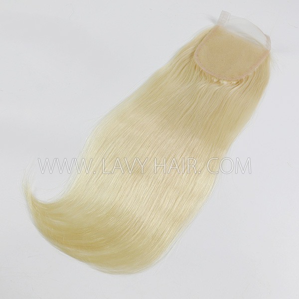 (New)#613 Blonde Color Lace top closure 4*4 5*5 6*6 7*7 Straight and Body wave Human hair Transparent Lace Swiss lace