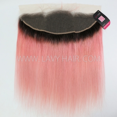 # 1B/Pink Ear to ear 13*4 Lace Frontal Body Wave and Straight Human hair medium brown Swiss lace