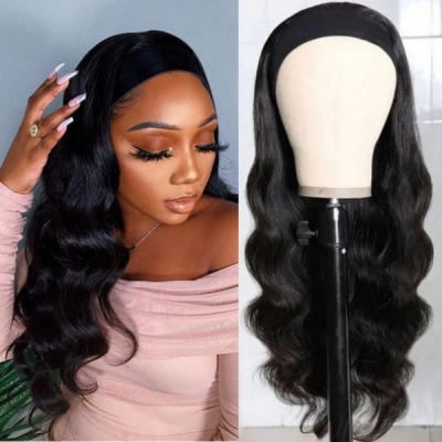 (All Texture Link) 150% & 200% Density Scarf Headband Wig Half Wig Wear Go With Adjustable Velcro 100% Human Virgin Hair Not Lace Wig