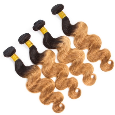 #T1B/27 Ombre Color Superior Grade 1 bundle Straight/Body Wave Hair Extensions Brazilian Peruvian Malaysian Indian European Cambodian Burmese