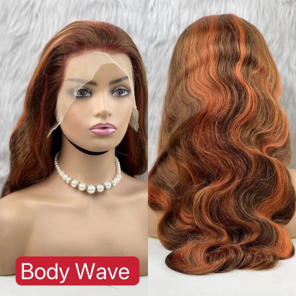 (All Texture Link) P4/350 Highlight Color Straight/Body wave/Water wave/Loose deep wave Human Hair 180% Density Lace Frontal Wigs