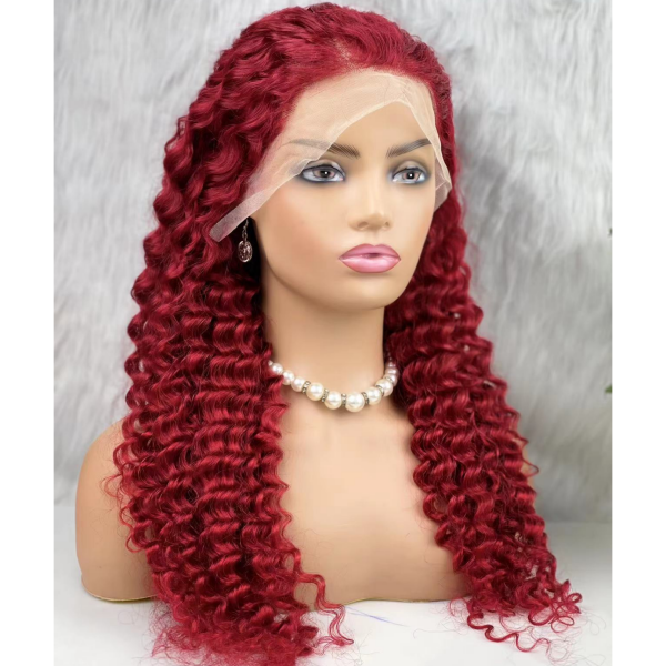 (All Texture Link) Red Color Deep Wave and Body Wave Human Hair 180% Density Lace Frontal Wigs Wear Go