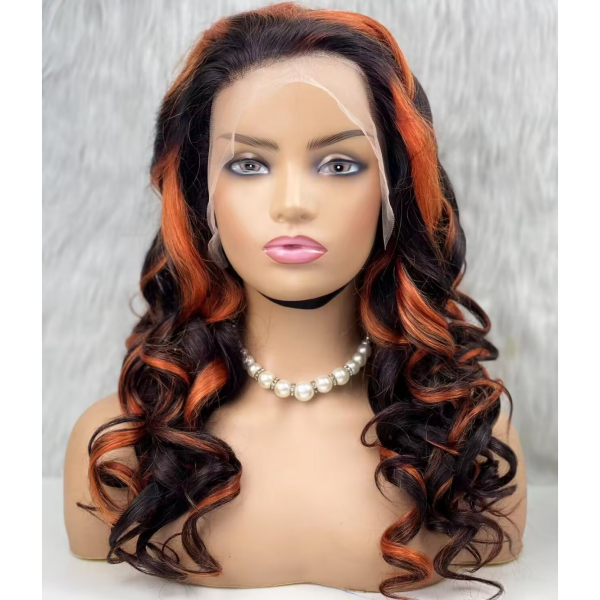 (All Texture Link) P1B/350 Highlight Color Loose wave Human Hair 300% Density Lace Frontal Wigs