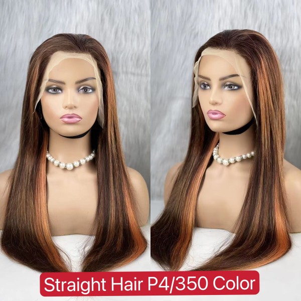 (All Texture Link) P4/350 Highlight Color Straight/Body wave/Water wave/Loose deep wave Human Hair 180% Density Lace Frontal Wigs