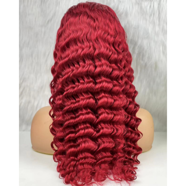 (All Texture Link) Red Color Deep Wave and Body Wave Human Hair 180% Density Lace Frontal Wigs Wear Go