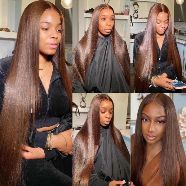 #4 Brown Color 200% Density Lace Frontal Wigs Human Virgin Hair