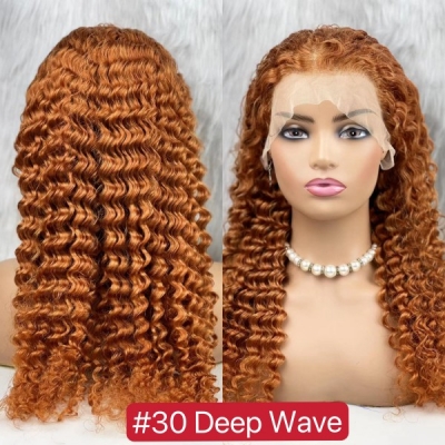 (All Texture Link) Color 30 180% Density Preplucked Lace Frontal Wigs Straight Human hair Wear Go