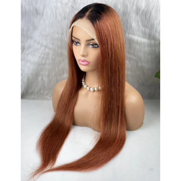 (All Texture Link)T1B/30 Ombre Color Preplucked Lace Frontal Wigs Straight Human hair 180% Density Glueless Wear Go