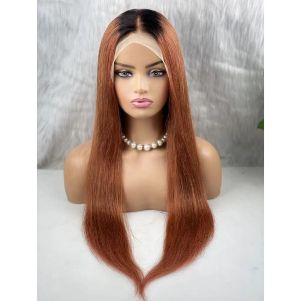 (All Texture Link)T1B/30 Ombre Color Preplucked Lace Frontal Wigs Straight Human hair 180% Density Glueless Wear Go