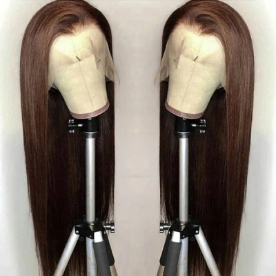 #4 Brown Color 180% Density Lace Frontal Wigs Human Virgin Hair