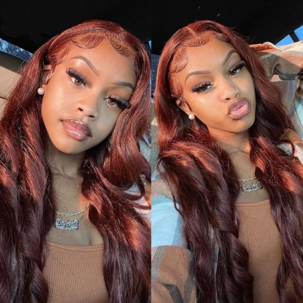 (All Texture Link) Glueless Wear Go #33B Reddish Brown Color 13*4 Full Lace Frontal Wigs Pre Bleached Human Hair 180% Density Transparent Lace