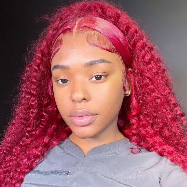 (All Texture Link) Red Color Deep Wave and Body Wave Human Hair 180% Density Lace Frontal Wigs Wear Go