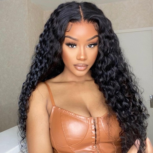 180%&300% Density Wet and Wavy Deep Wave Preplucked 13*4 Lace Frontal Wigs Real Human Hair