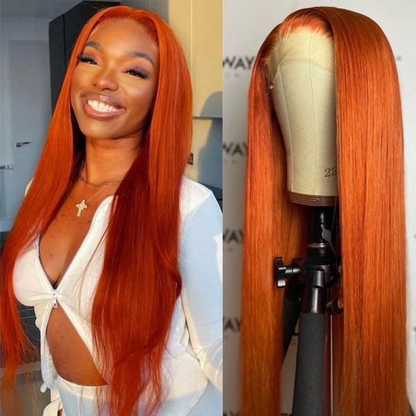 (All Texture Link) #350 Ginger Color 180% & 250% Density 13*4 Full Front Wigs Human Virgin Hair Preplucked Wig Glueless Wear Go