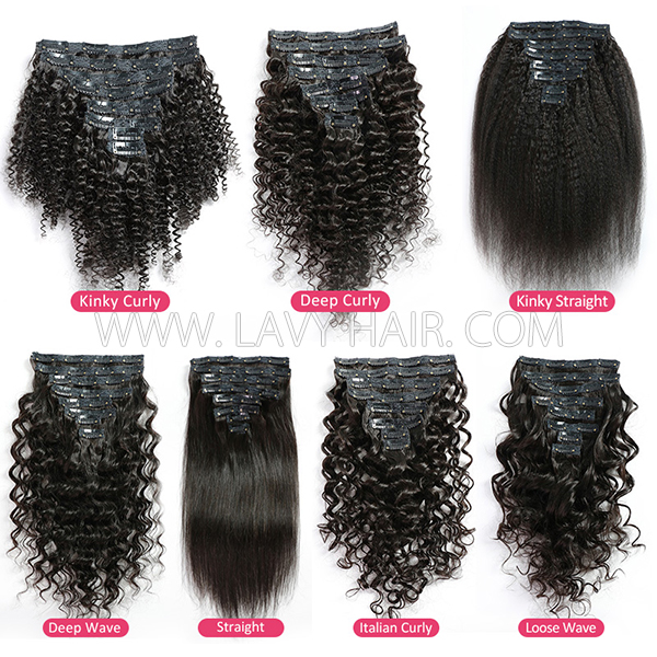 #1B Classic Clip in Extensions 8 pcs 120 grams Straight/Wavy/CurlyAll Texture Advanced Grade 12A Human Virgin Hair