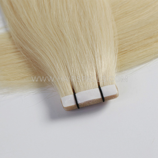 Platinum Blonde Color Tape In Hair Extensions Human Virgin Hair 20 pcs 50 grams