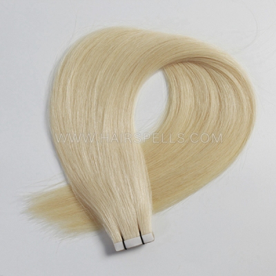 Platinum Blonde Color Tape In Hair Extensions Human Virgin Hair 20 pcs 50 grams