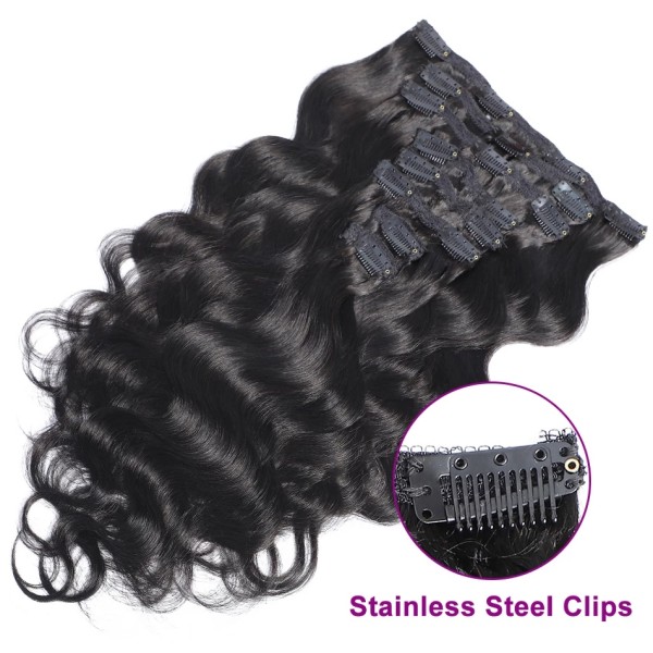 #1B Classic Clip in Extensions 8 pcs 120 grams Straight/Wavy/CurlyAll Texture Advanced Grade 12A Human Virgin Hair