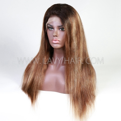 Highlight Balayage Color 180% Density 13*4 Lace Frontal Wig Glueless Pre-plucked Wig Human Virgin Hair