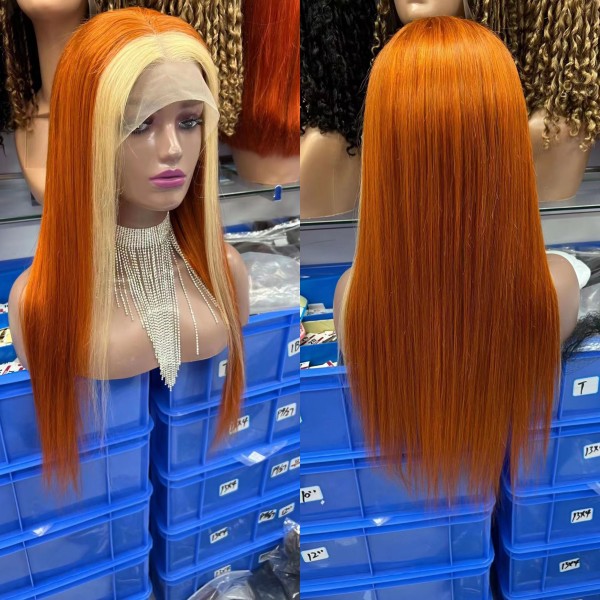 (All Texture Link)Strunk Stripe Highlight Color Wig Preplucked 180% Density Lace Front Wigs Human Wear Go Virgin Hair Wig
