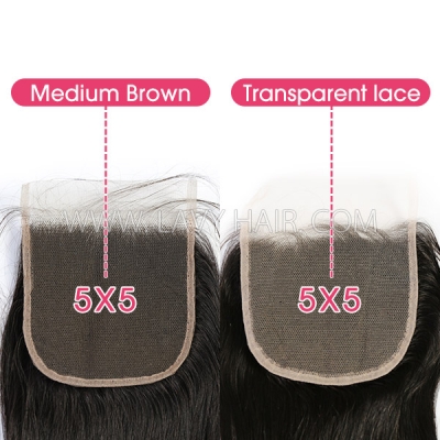 Superior Grade Lace closure 4*4 5*5" Water Wave 100% Real Human hair medium brown and transparent Swiss lace