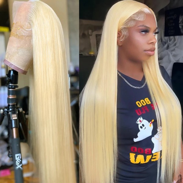 (All Texture Link)Glueless Wear Go 200% density Undetectable HD Lace #613 Blonde Lace Closure&Full Frontal wigs 100% Human Hair