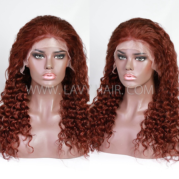 (All Texture Link) Glueless Wear Go #33B Reddish Brown Color 13*4 Full Lace Frontal Wigs Pre Bleached Human Hair 180% Density Transparent Lace