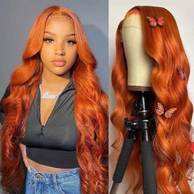 #350 Ginger Color Preplucked 150%&180% Density Lace Front Wigs Human Virgin Hair Wig