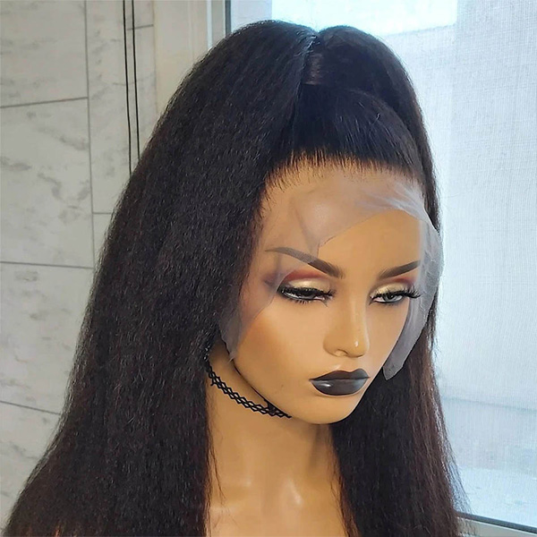 50% Off Limited Stock Clearance 4c Curly Baby Hair Kinky Edge Yaki Straight #1 Jet Black Color 150% Density Pre-plucked Lace Frontal Wigs Human Hair