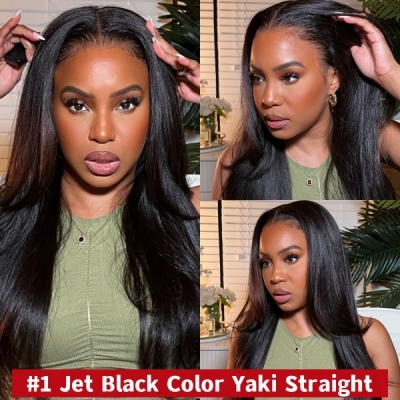 #1 Jet Black Color Yaki Straight 130% Density Pre-plucked Lace Frontal Wigs Human Hair
