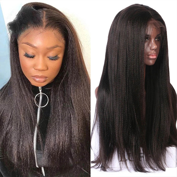 #1 Jet Black Color Yaki Straight 130% Density Pre-plucked Lace Frontal Wigs Human Hair