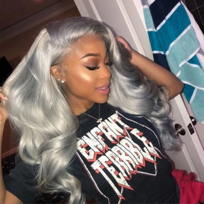 Glueless Wig Grey Color 150% Density Wear Go HD Lace Full Frontal Wigs Human Hair