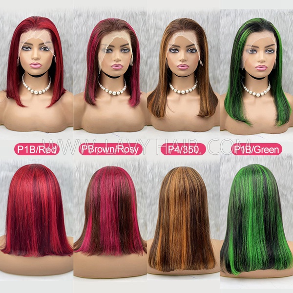 Different Color Choice Lace Frontal Bob Wig 150% Density Straight Hair Human Hair wear go